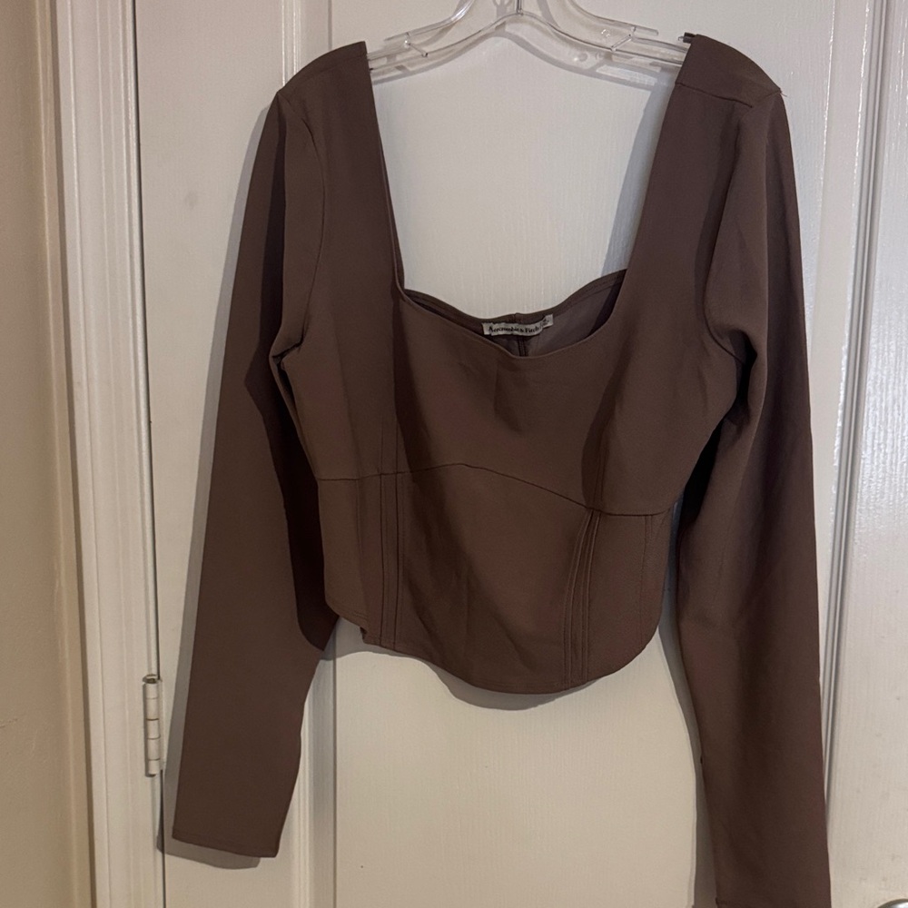Abercrombie & Fitch Brown Long Sleeve Scoop Neck Cropped Top
